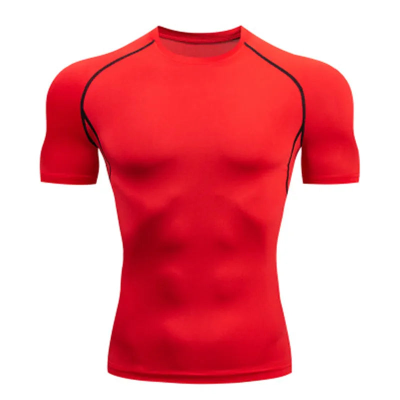 T-shirt para homem treino ao ar livre fitness ginásio jogging correndo moletom bat/-homem camisas de compressão apertado elástico respirável