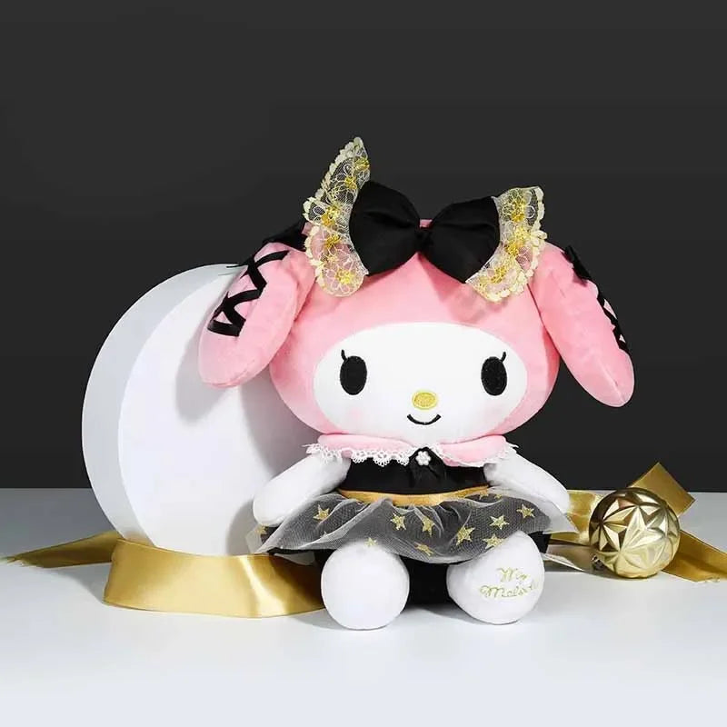 25CM Novo Sanrio Kawaii Preto Ouro Série Pelúcia Brinquedo de Pelúcia Macio Travesseiro Bonito Kuromi Hello Kitty Presente de Aniversário Brinquedo Infantil