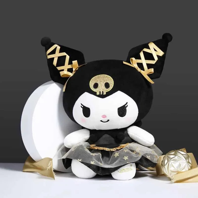 25CM Novo Sanrio Kawaii Preto Ouro Série Pelúcia Brinquedo de Pelúcia Macio Travesseiro Bonito Kuromi Hello Kitty Presente de Aniversário Brinquedo Infantil