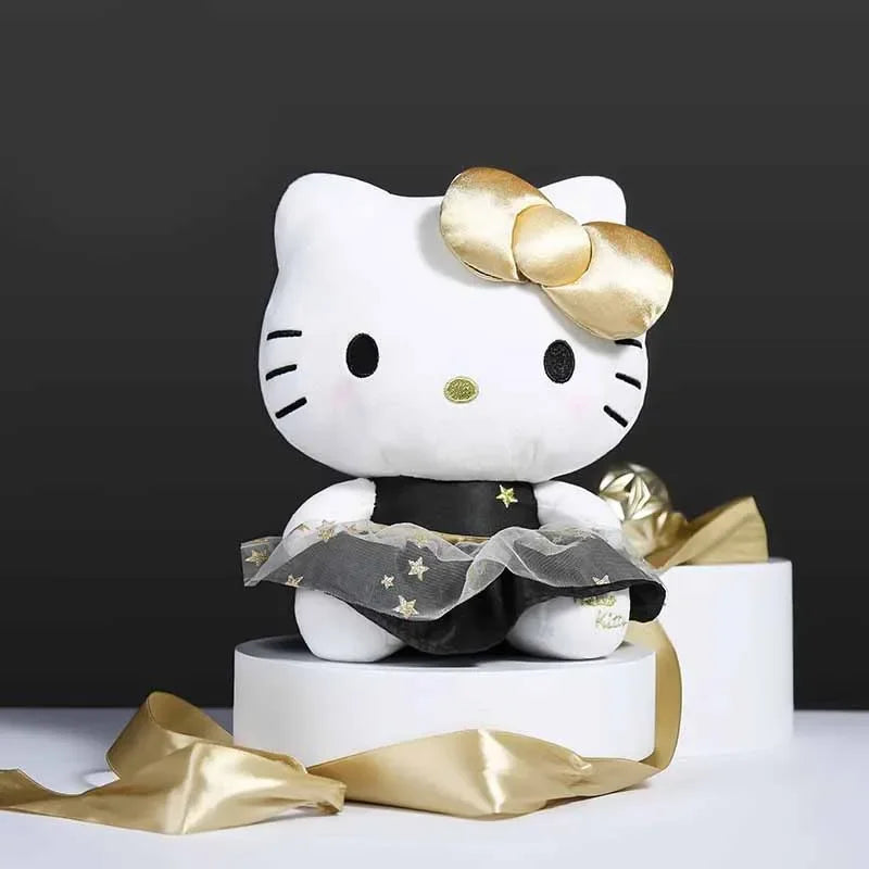 25CM Novo Sanrio Kawaii Preto Ouro Série Pelúcia Brinquedo de Pelúcia Macio Travesseiro Bonito Kuromi Hello Kitty Presente de Aniversário Brinquedo Infantil